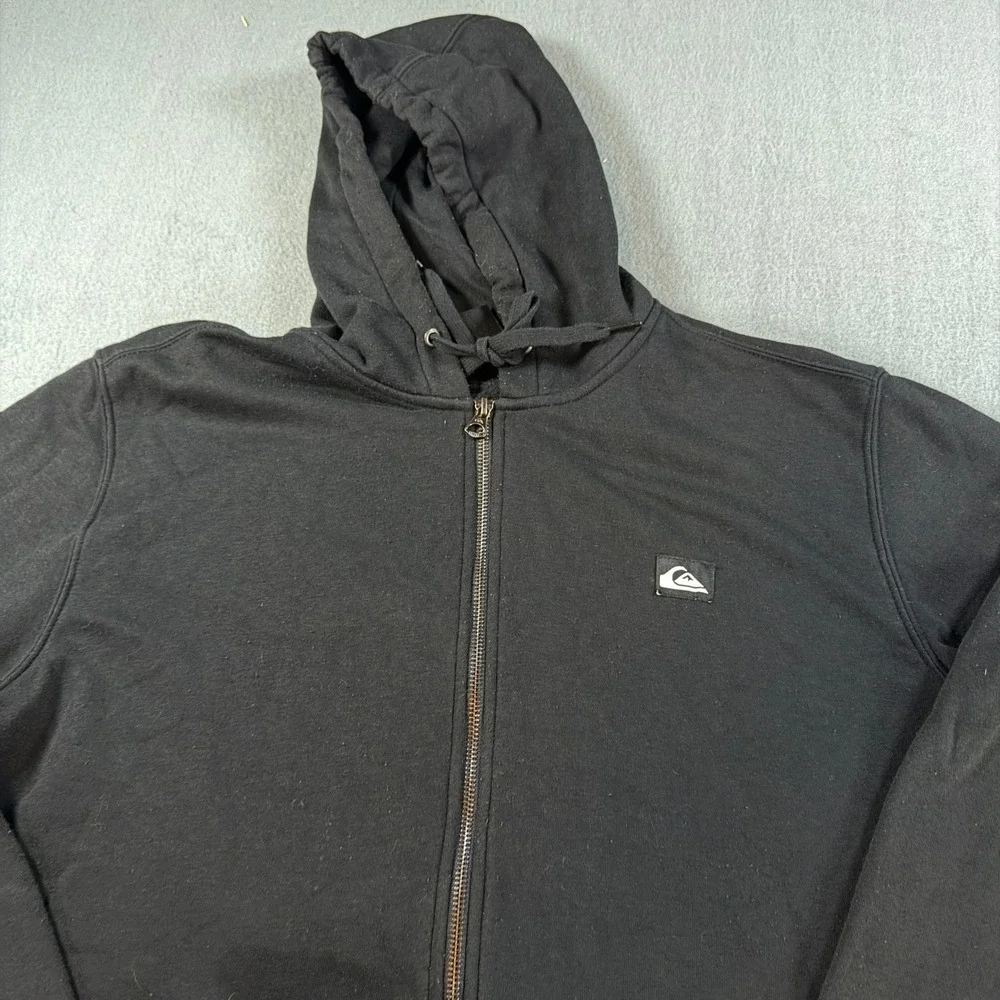 Quiksilver Mens Full Zip‎ Hoodie Black Fleece Logo Sweatshirt Large